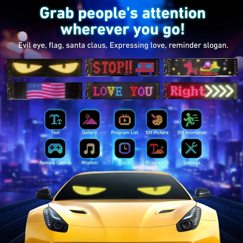 QUEENMO Devil Eyes Light for Cars, 23.4"x4.7" Programmable Flex LED Sign, Led Eyes for Car Windshield with APP Control and Remote Controller - Image 3